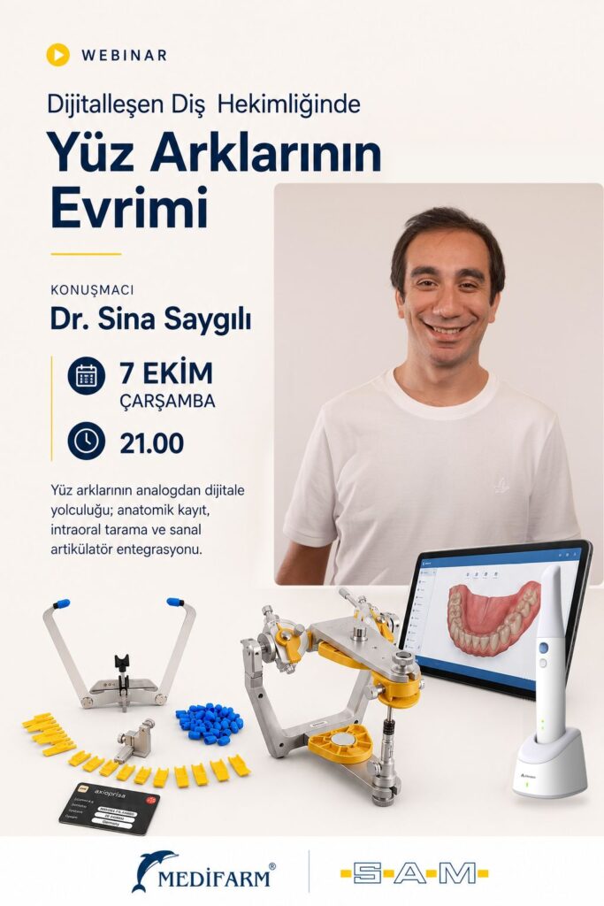 Dijitalleşen Diş Hekimliğinde Yüz Arklarının Evrimi webinar afişi, Dr. Sina Saygılı